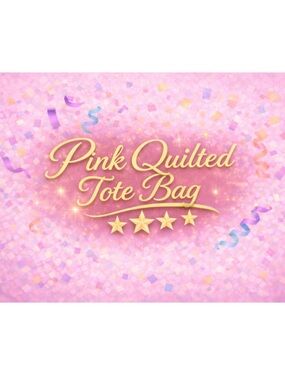 Pink Quilted Tote Bag with Black Logo Accent